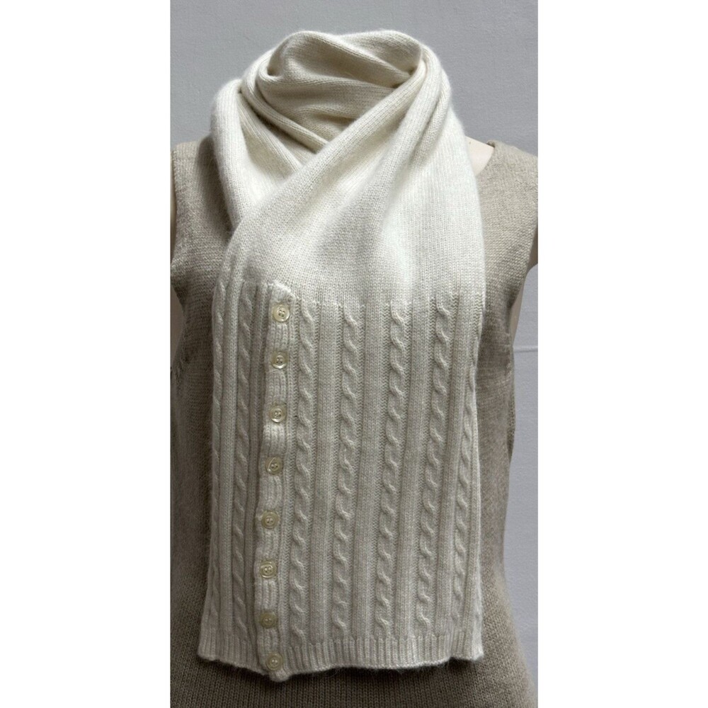 Lauren Ralph Lauren women beige scarf wool rabbit hair nylon rayon button detail
